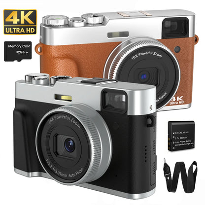 4K Digital Camera – 48MP Auto Focus Vlogging Camera for YouTube, Anti-Shake Video with Viewfinder, Flash & Dial