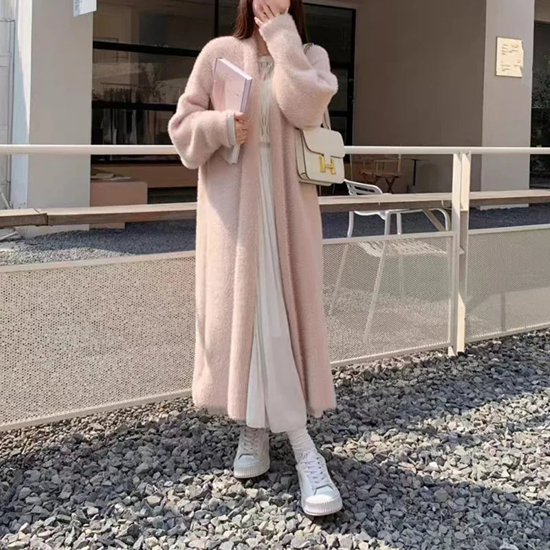 2024 Long Cardigan Women’s Knitted Sweater Jacket – Spring & Autumn Crochet, Loose Fit, Pockets, Winter Maxi Warm Jumper Coat