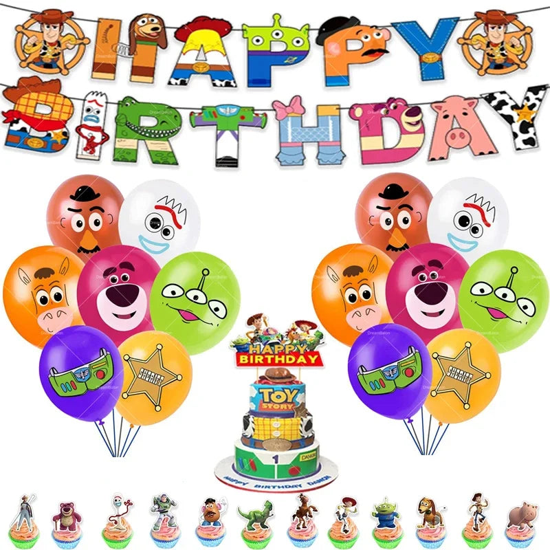 Disney Toy Story Buzz Lightyear Birthday Party Decoration Set – Foil & Latex Balloons, Happy Birthday Banner & Cake Topper for Kids Boys Hero Theme Party