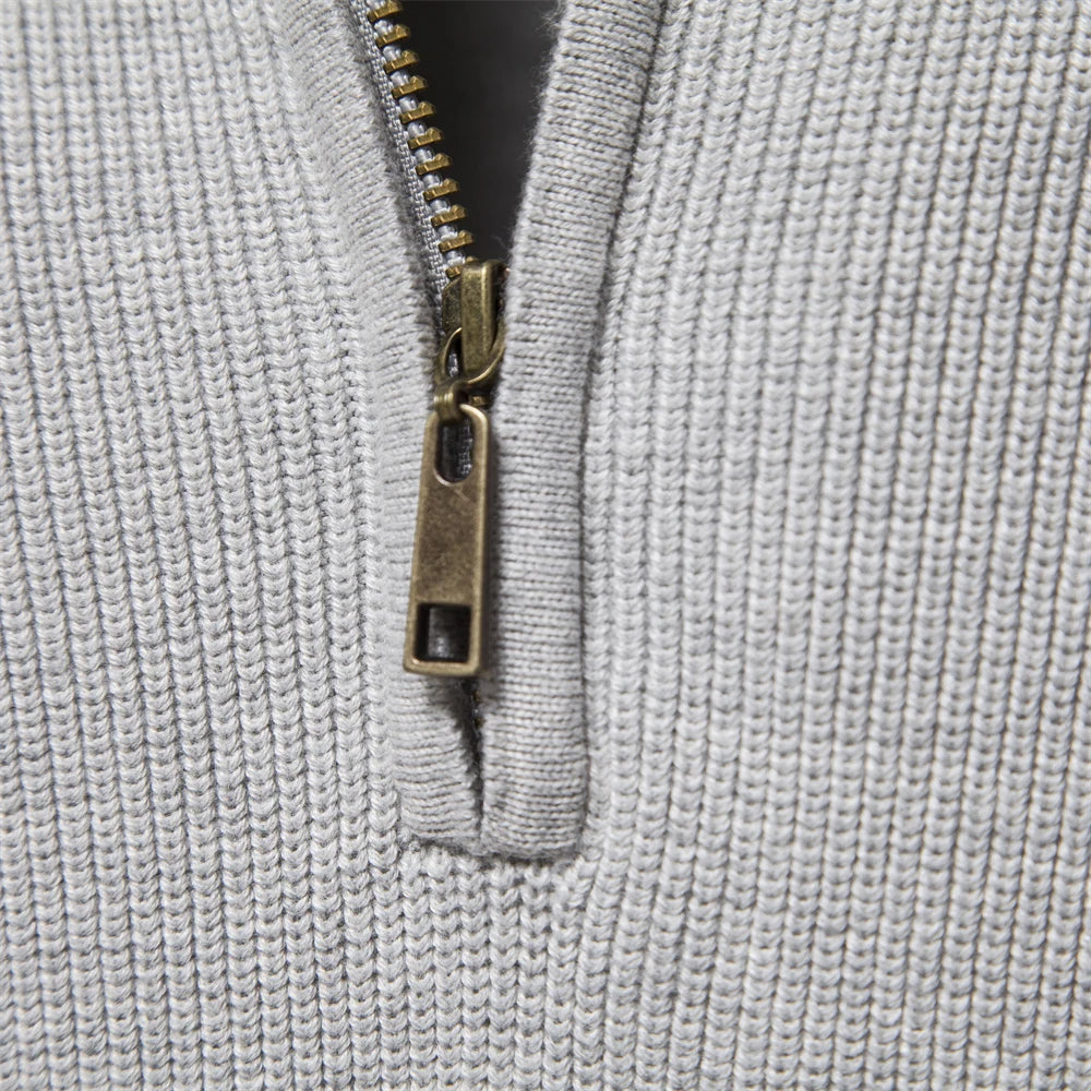 Men's Autumn Cotton Zipper Cardigan - High Collar Warm Knitted Casual Sweater Winter Top