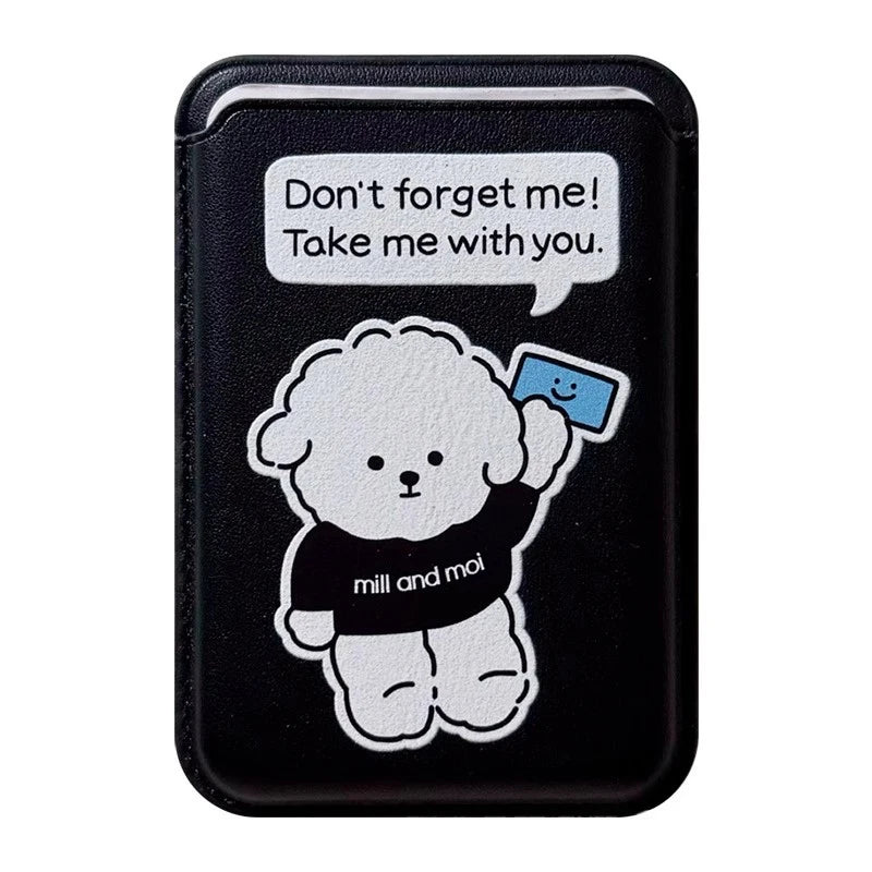 Cute Dog Cartoon Magnetic Phone Card Holder – Back Case Wallet for iPhone 15/14 with MagSafe Slot for ID & Bank Cards