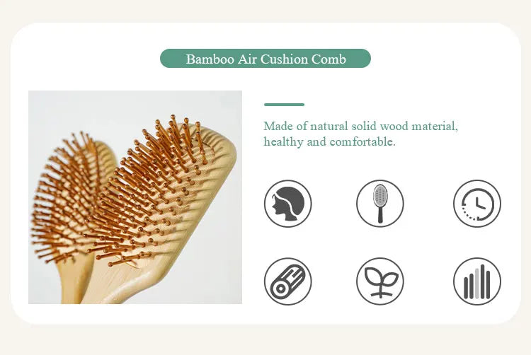 Bamboo Hair Brush with Wide Teeth & Air Bag - Smooth Scalp Massage Comb for Women Hairdressing Styling Tools
