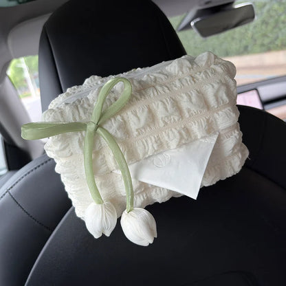 Car Tulip Puff Tissue Box - Creative Hanging Tissue Holder for Car Interior & Armrest