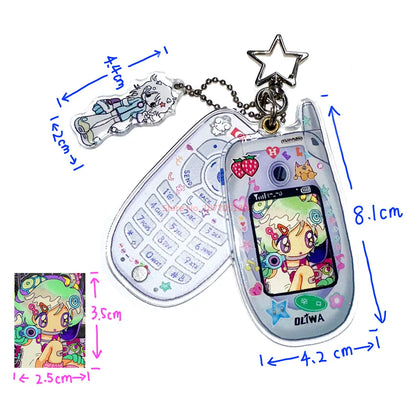 Oliva Acrylic Phone Decoration Keychain — Kawaii Pendant with Photo Frame for 1-Inch Photos, Perfect Birthday Gift
