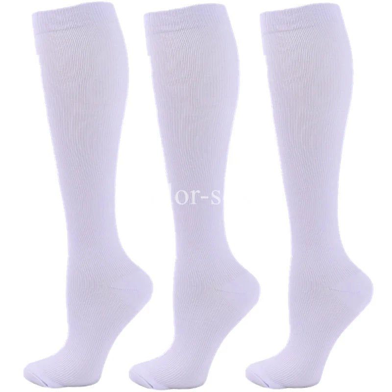 3 Pairs Knee High Compression Socks – Anti-Fatigue Support Stockings for Varicose Veins, Pain Relief & Sports Recovery (Men & Women)