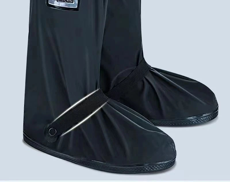 Black Waterproof Rain Boot Covers – High-Top Shoe Covers with Reflector for Motorcycle, Bike & Outdoor Use (Men & Women)