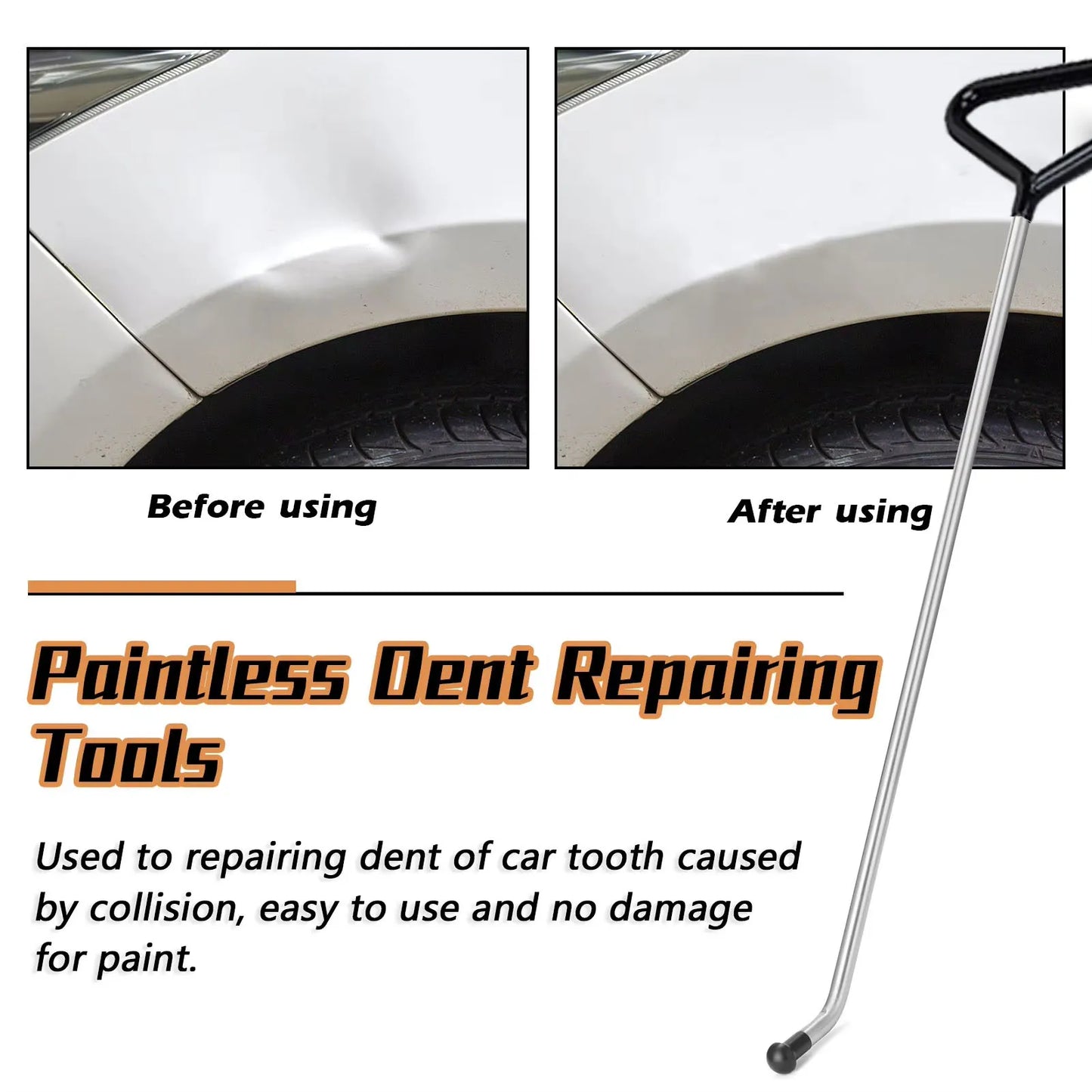 Car Dent Repair Hooks & Push Rod Set – Taper Head PDR Tool Kit for Body Dents & Hail Damage Removal