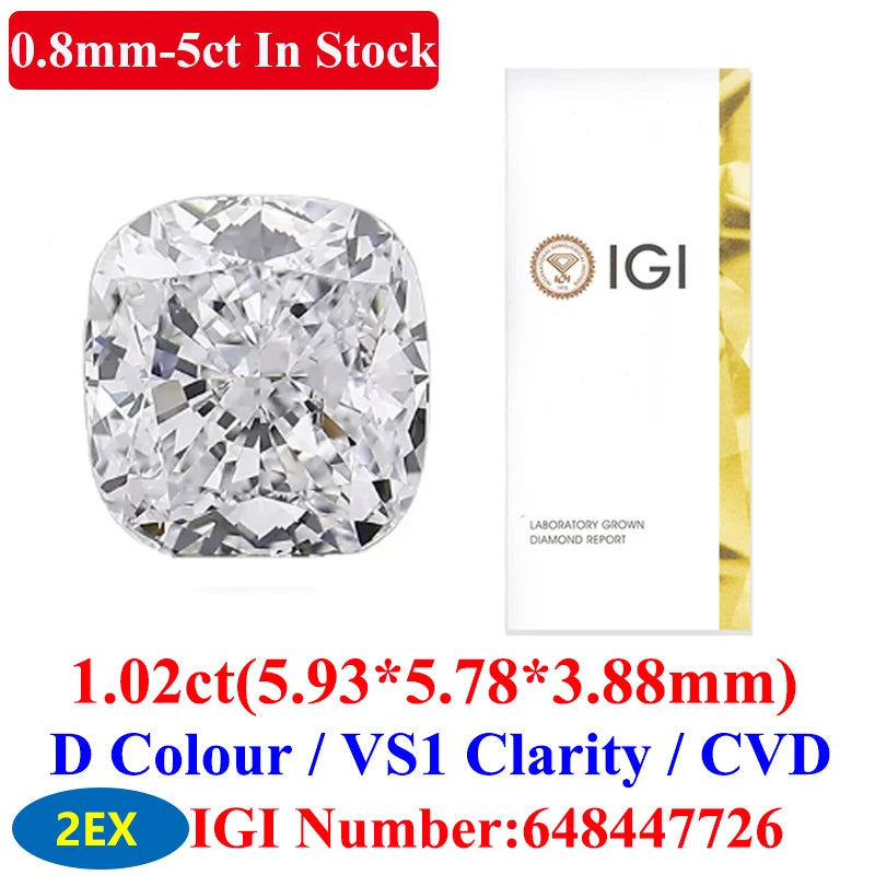 0.1–5CT Super White Lab-Grown Diamond Loose — IGI/GIA Certified, HPHT & CVD, DEFG VVS-SI, Diamond Tester Approved for Wedding Jewelry