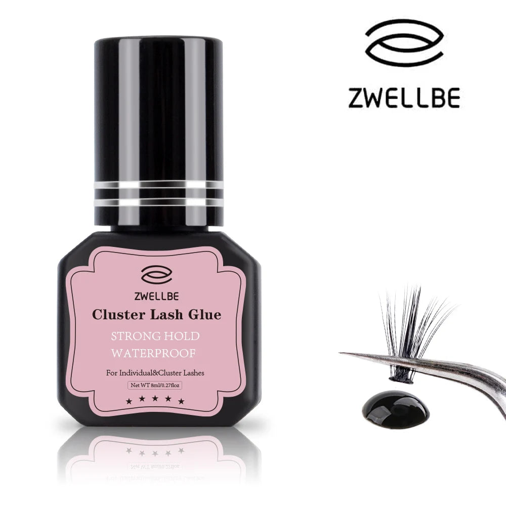 ZWELLBE Lash Clusters Glue 8ml — Black Eyelash Adhesive for DIY Extensions, Long-Lasting, Waterproof & Gentle on Eyes