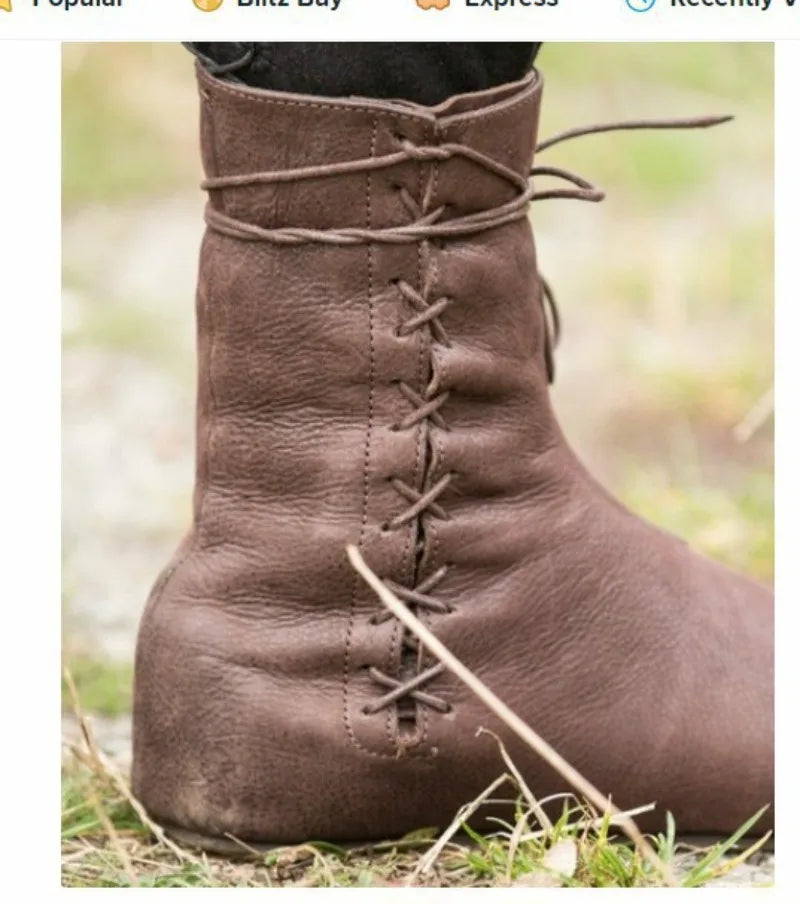 Medieval Cosplay Leather Boots - Retro Knight Hunter Prince Pirate Lace-Up Halloween Shoes