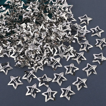 50PCS Y2K Silver Star Hair Clips: Filigree Metal Snap Clip Set for Girls - Simple BB Hairpins Barrettes - Stylish Hair Accessories for Women