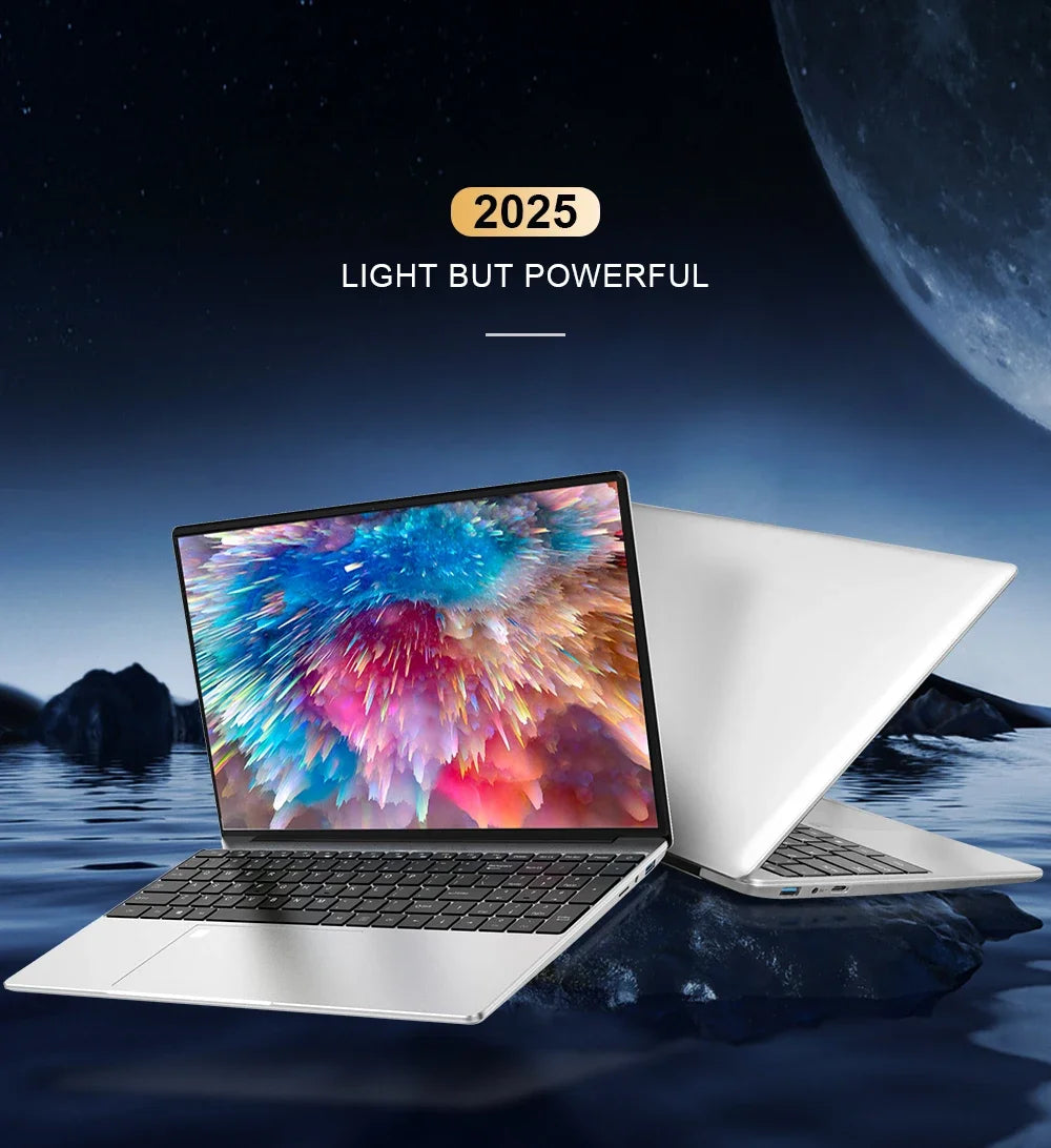 2025 Ultra-Thin Business Notebook — 15.6" Windows 11 Laptop, Intel Celeron N4000, 16GB RAM, 1TB/2TB SSD with Fingerprint