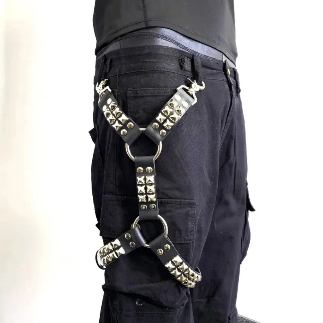 Gothic Leg Harness Strap - Black PU Leather Rivet Belt for Jeans, Hip Hop, Punk and Unisex Fashion