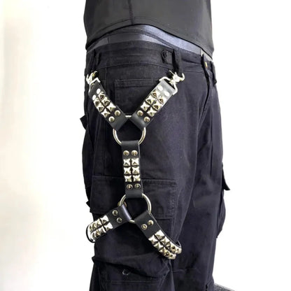 Gothic Leg Harness Strap - Black PU Leather Rivet Belt for Jeans, Hip Hop, Punk and Unisex Fashion
