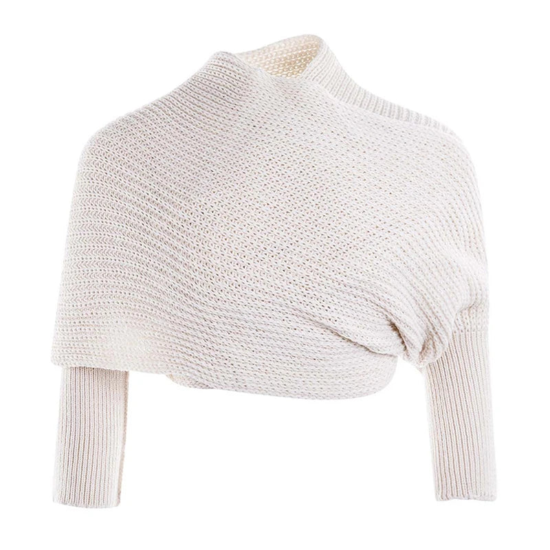 Solid Color Knit Shawl with Long Sleeves - Elegant Soft Warm Top, Elastic Wrap Scarf for Autumn and Winter