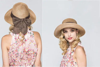 Women’s Summer Bow Ribbon Panama Hat – Beach Straw Cap Bonnet, Stylish Sun Hat for Women