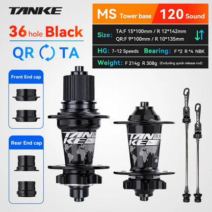 TANKE 120 Click MTB Hub – 6-Bearing Front & Rear Bicycle Hub for 7-12 Speed, 28/32/36 Holes, Disc Brake