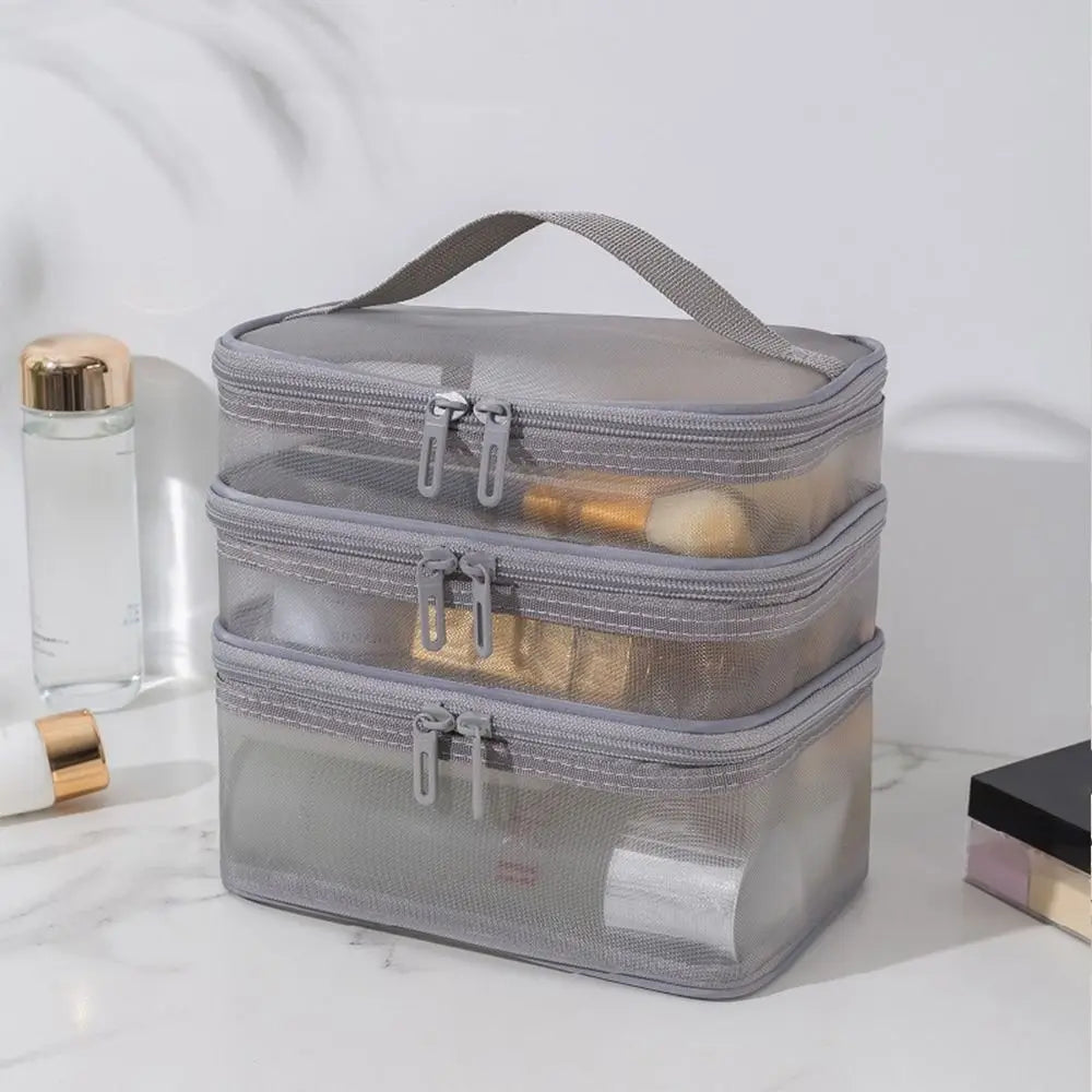 Fashion Transparent Mesh Travel Cosmetic Bag — 1/2/3 Layer Large-Capacity Makeup Organizer & Women’s Toiletry Bag