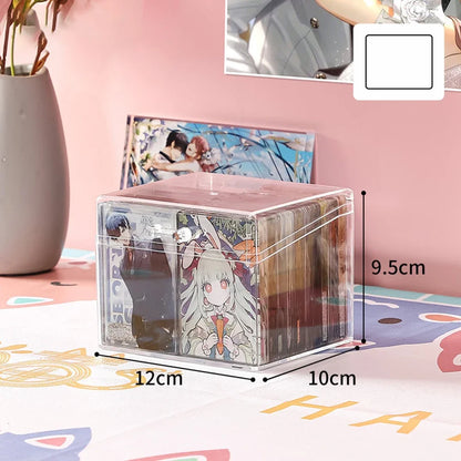 Kpop Photocard Storage Box – Transparent Acrylic Photo Card Organizer with Compartments Flip Case Protector