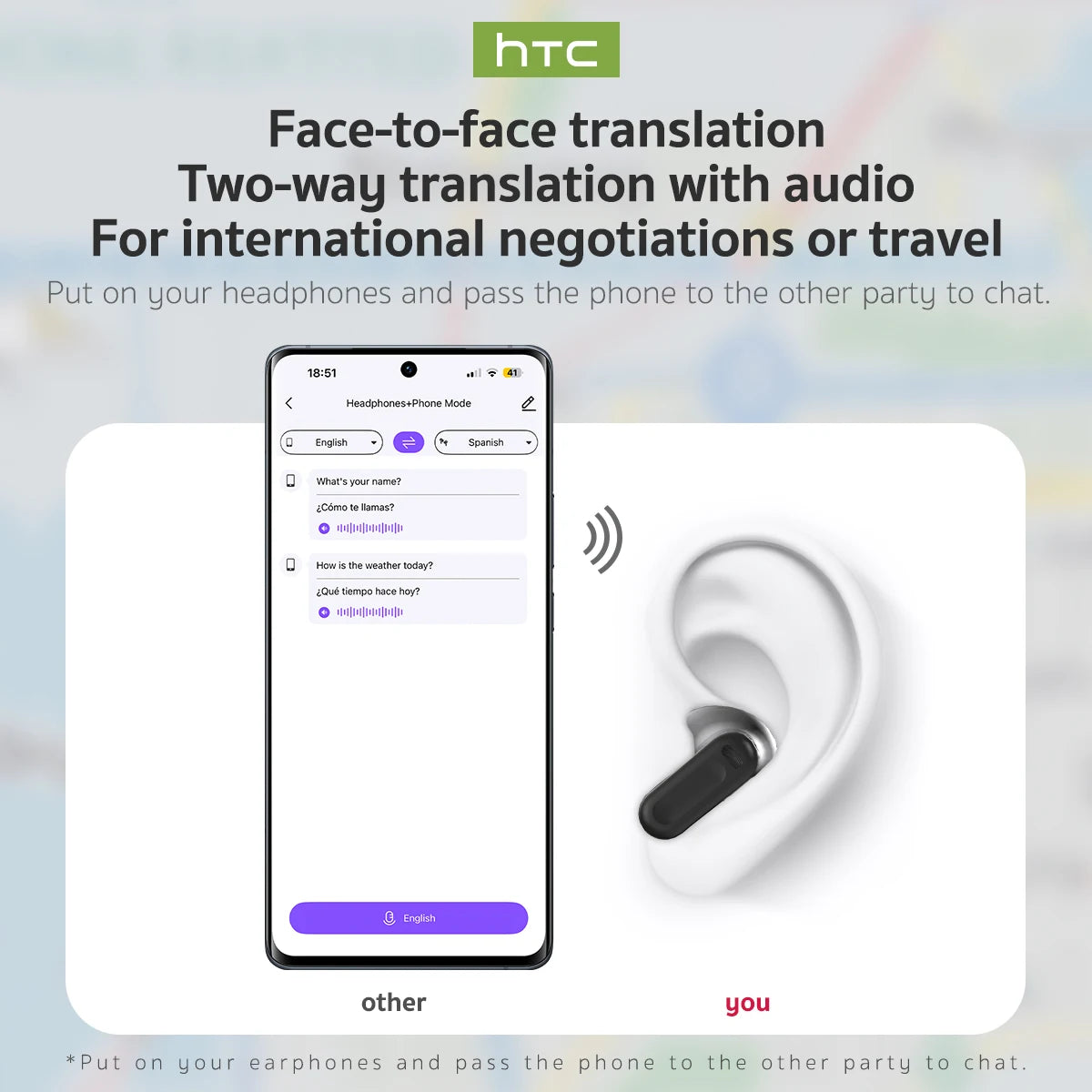 HTC NE20 Bluetooth 6.0 Wireless Translator Earphones – Waterproof IPX4 with Long Battery Life