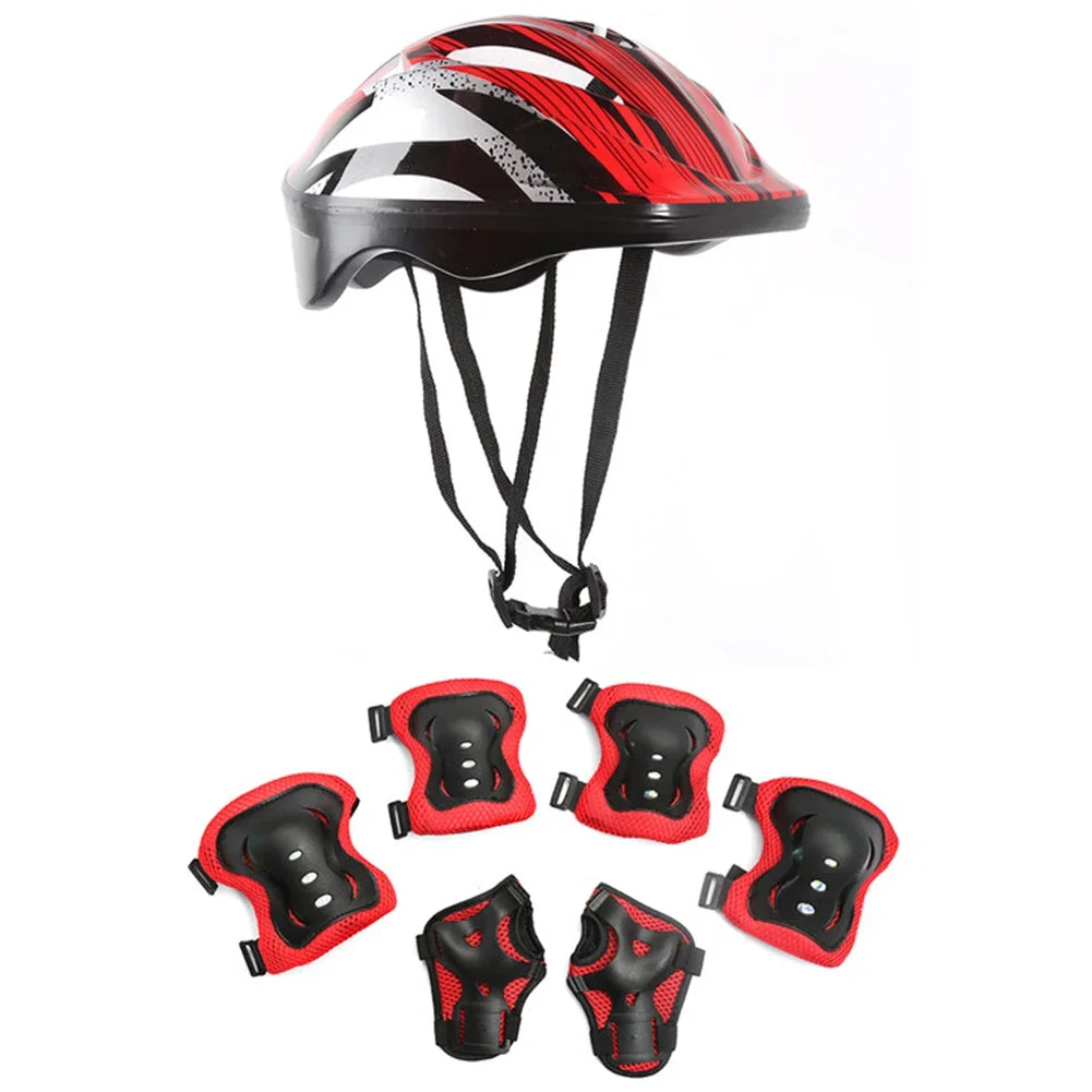 7-Piece Kids Bicycle Protective Gear Set – Helmet, Knee & Elbow Pads for Boys & Girls, Adjustable 48-55cm, Ages 5-12