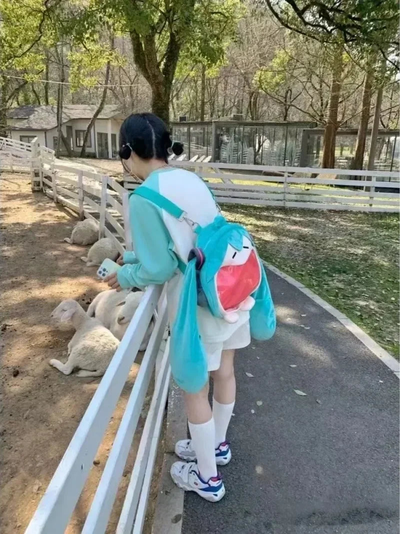 Hatsune Miku Shoulder Bag – Cute Anime Girl Plush Backpack, Kawaii Knapsack for Students & Kids Gifts