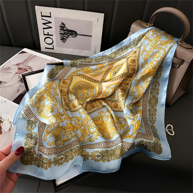 2024 New Fashion 70x70cm Printed Women's Silk Scarf – Pashmina Square Shawl, Decorative Headband, Luxury Design Bandana