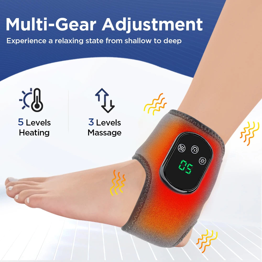 Electric Foot & Ankle Massager with Heat – Cordless Vibration Heating Pad Wrap for Sports Recovery and Support