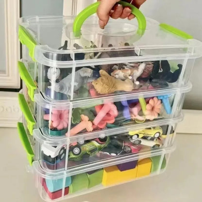 4-Layer Stackable Transparent Organizer – Multi-Tier Plastic Storage Box for Kids Toys, Makeup, Jewelry, Office & School