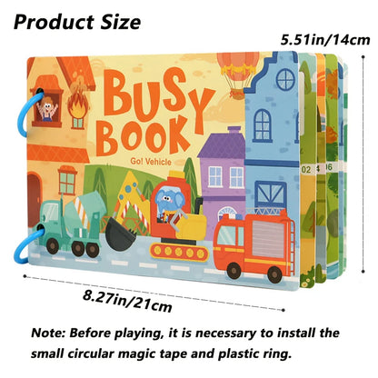 Kids Busy Book – Interactive Learning Sticker Book with Animals, Vehicles & Dinosaurs, Matching Numbers & Letters Activity Toy