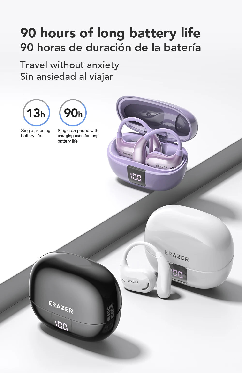 ERAZER XT66PRO Bluetooth Earphones – ASMR Headsets, DIY App, AI Translator, Wireless Earbuds with 13-Hour Battery Life & Display