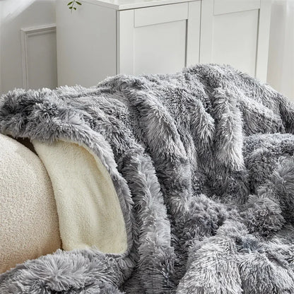 Double Mink & Lamb Fleece Blanket – Coral Fleece Long Hair Solid Color Blanket for Sofa, Soft Cotton Throw