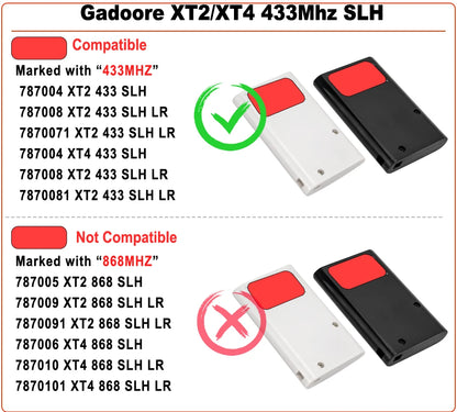 Gadoore XT2 XT4 433MHz SLH LR Garage Door & Gate Remote | Compatible with XT2/XT4 SLH & SLH LR