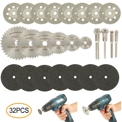 6-32Pcs Mini Circular Saw Blade Set - Sanding Grinding Cutting Discs for Dremel Rotary Tools & Metal Projects