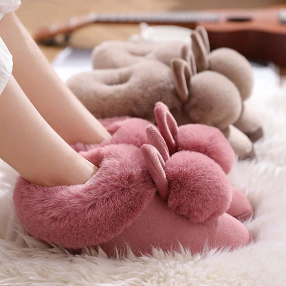Unisex Winter Plush Slippers – Thick Sole Cozy Faux Rabbit Fur Indoor Slides with Closed Back for Couples