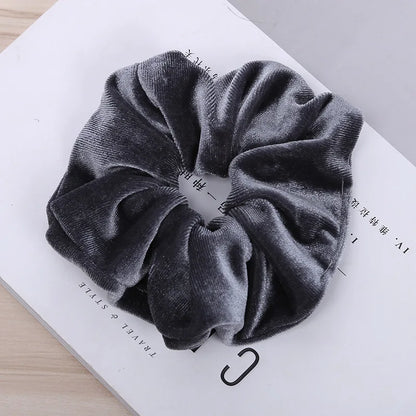 10/6/1Pcs Velvet Hair Scrunchies Set for Women – Solid Color Elastic Ponytail Hair Bands & Headband Accessories (Black Pack)