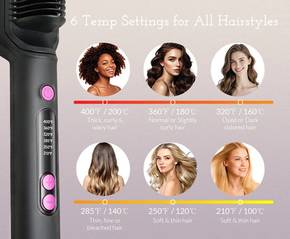 OUDIM Hair Straightener Brush – Ionic Flat Iron with 6 Temperature Settings, Anti-Scald Hair Styling Tool for Women