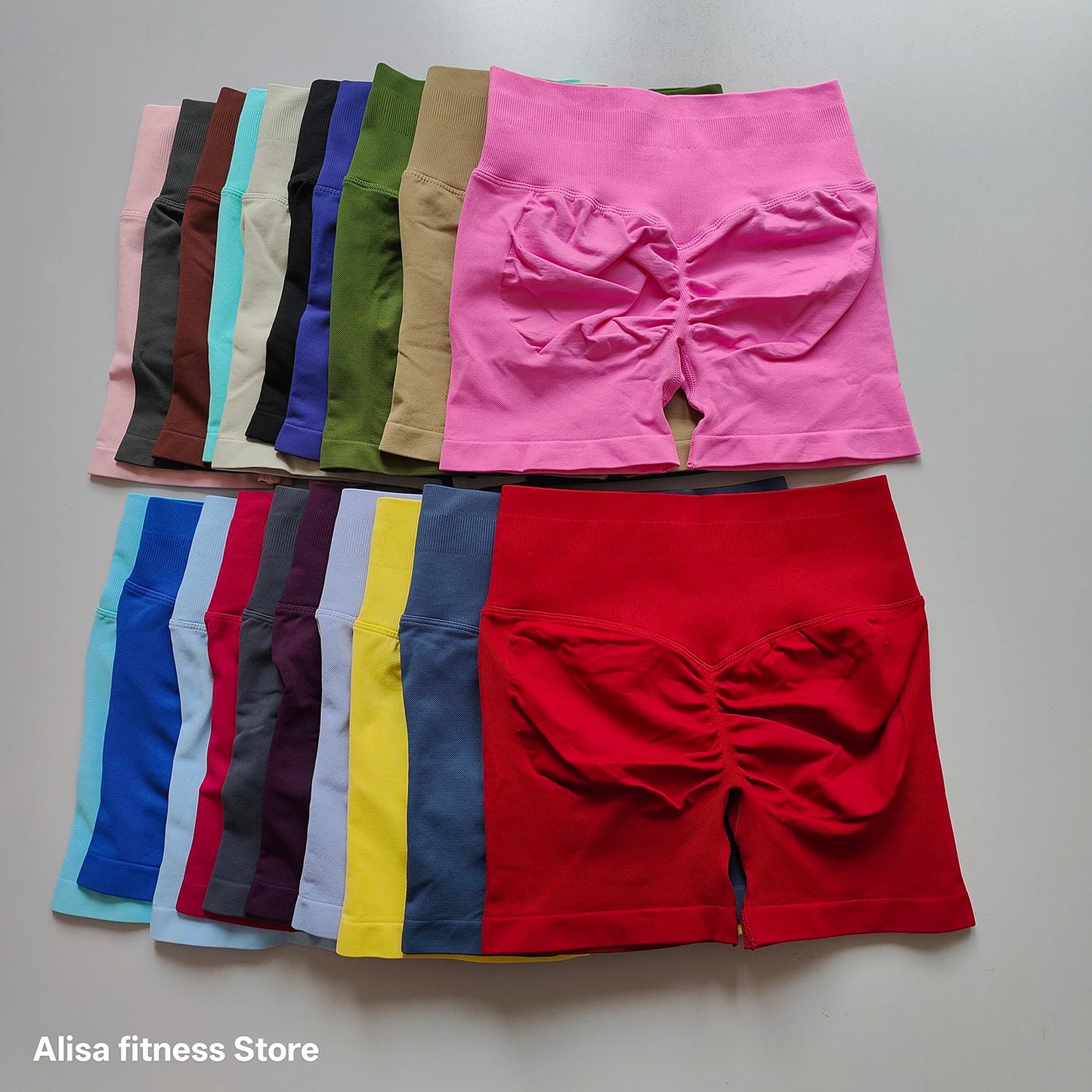 Summer High Waisted Yoga Shorts - Seamless Tummy Control Fitness Running Shorts with Solid Color Stretch Leggings Style