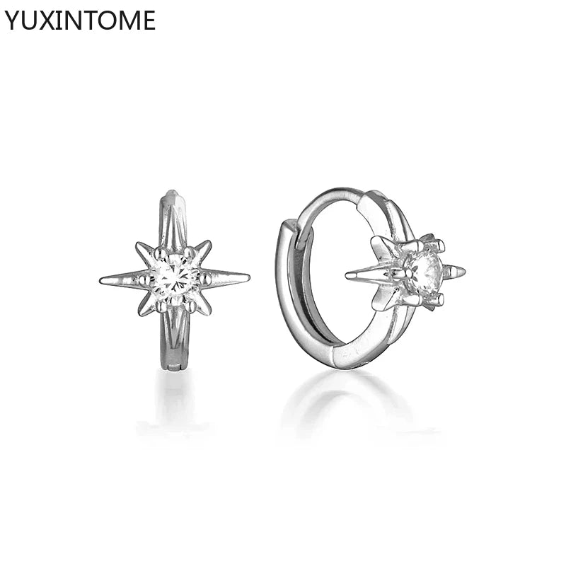 925 Sterling Silver White Zircon Hoop Earrings for Women – Fashion Geometric Crystal Silver Earrings Fine Jewelry Elegant Daily Wear Jewelry