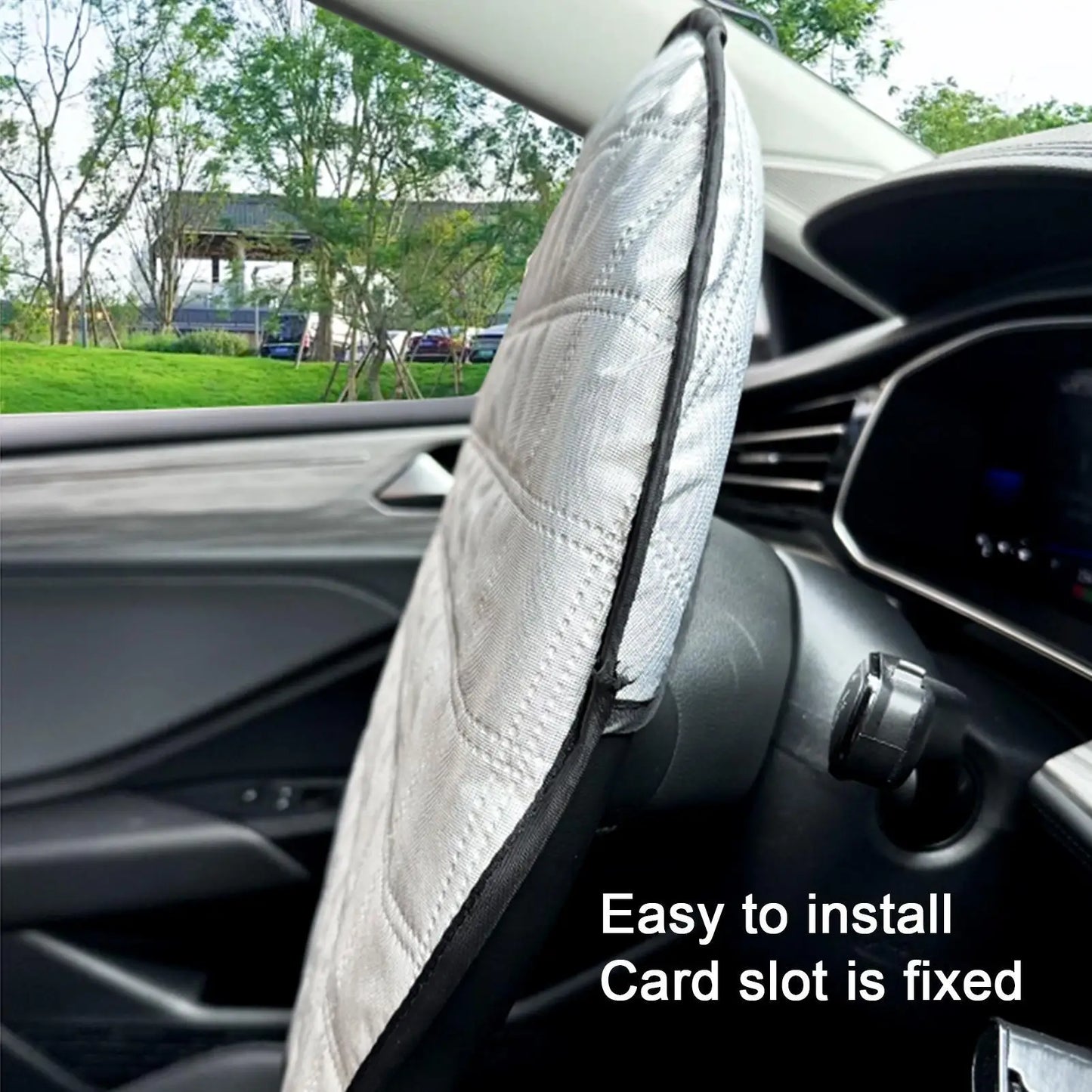 Car Steering Wheel Sun Cover 43cm – Aluminum Foil Folding Heat & UV Insulation Shield for Summer Interior Protection