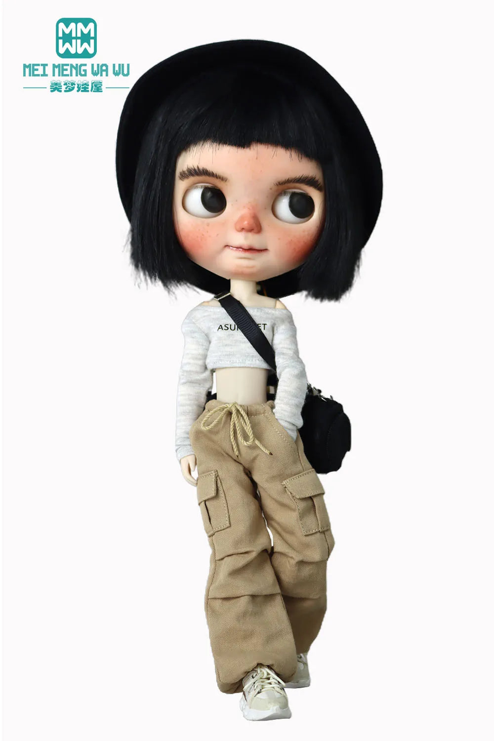 Blythe & Azone OB22/OB24 Doll Clothes — Fashion Jeans Overalls in Khaki, Army Green, Denim Blue, Pink & Black