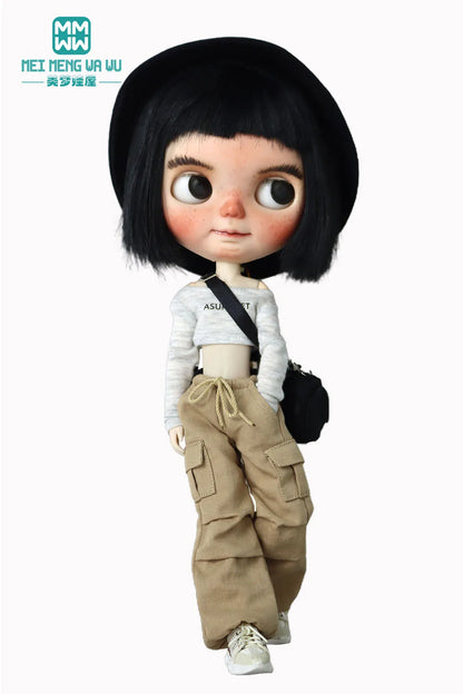 Blythe & Azone OB22/OB24 Doll Clothes — Fashion Jeans Overalls in Khaki, Army Green, Denim Blue, Pink & Black