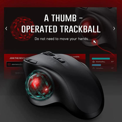 Wireless Rechargeable Trackball Mouse - Bluetooth 2.4G USB Ergonomic Mice for Computer, Android, Windows, 3 Adjustable DPI