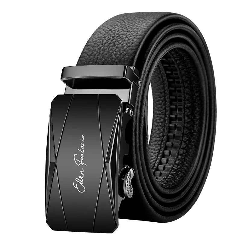 OYIFAN Men’s Genuine Leather Belt – Designer Alloy Buckle Automatic Ratchet Belt