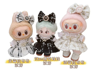 Labubu Doll Accessories — 17cm Luxury Woolen Shawl Suit & Skirt Set with Messenger Bag & Loafers