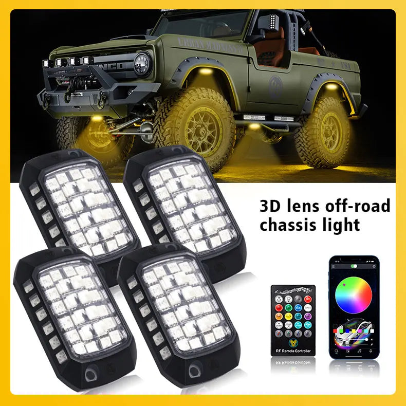 RGB 3D Lens Rock Lights – APP Remote Control LED Underglow for Offroad RZR, SUV, ATV, UTV, Jeep