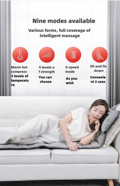 Electric Full Body Massage Mattress with Heating, Kneading & Vibration – Neck and Back Relaxation Pillow with Hand Control and Lumbar Airbag