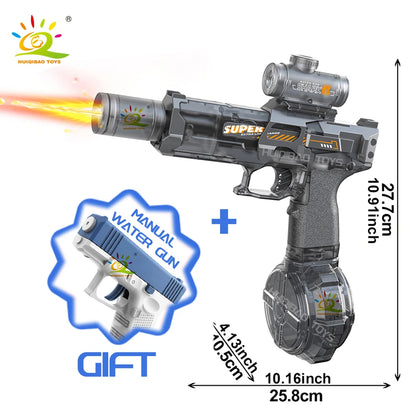 HUIQIBAO Electric Pulse Water Gun with LED Flame Effect – Automatic Sensor Water Pistol Outdoor Beach & Summer Battle Toy for Kids & Adults