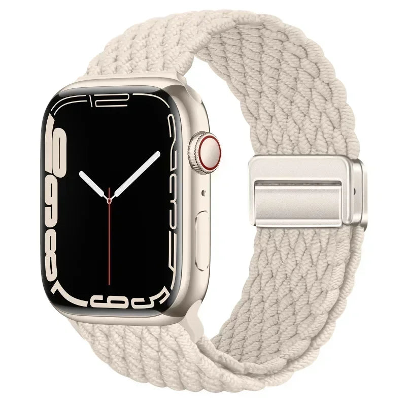 Nylon Braided Loop Apple Watch Band – Magnetic Metal Bracelet Strap for Ultra 2, Series 3–9 & SE (40mm–49mm) Adjustable Wristband