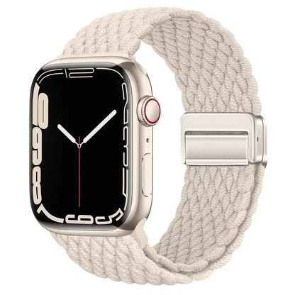 Nylon Braided Loop Apple Watch Band – Magnetic Metal Bracelet Strap for Ultra 2, Series 3–9 & SE (40mm–49mm) Adjustable Wristband